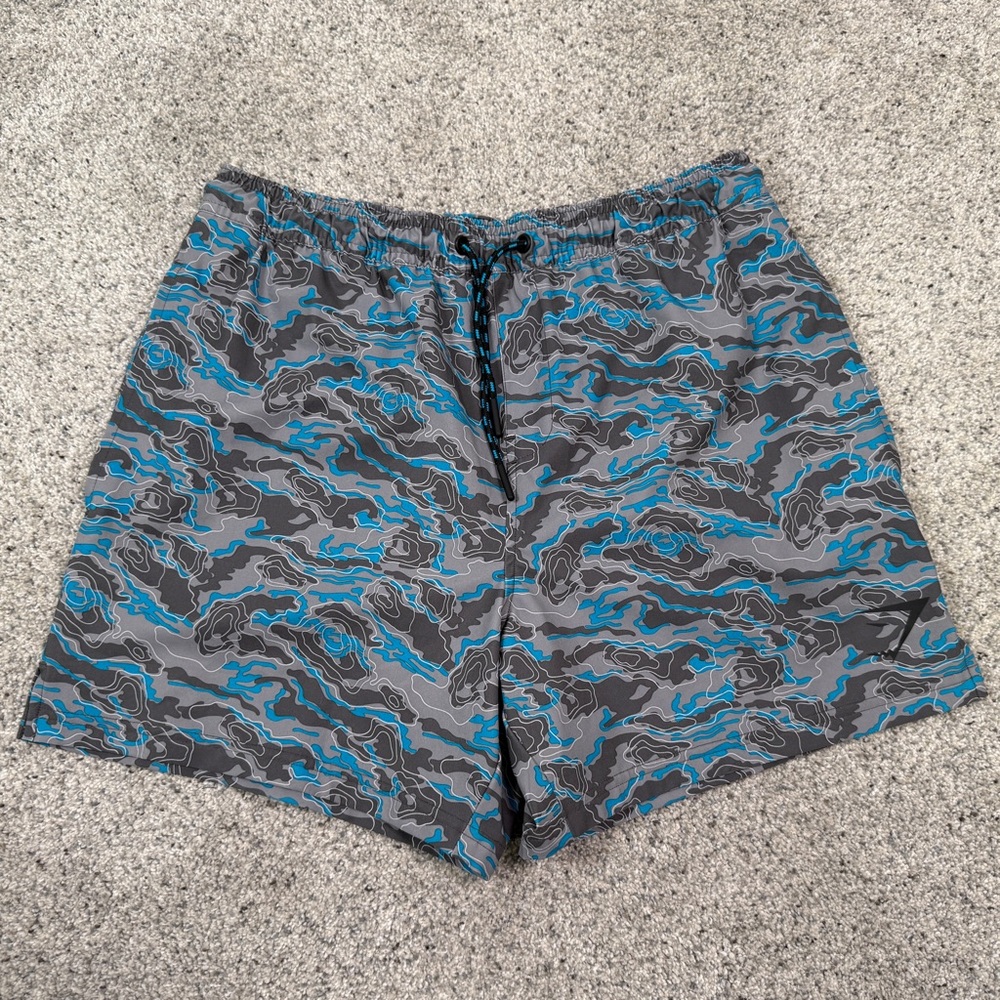 Gymshark Swim Shorts Small Mens Grey Blue Trunks Camo Beach Brief Lined 5"